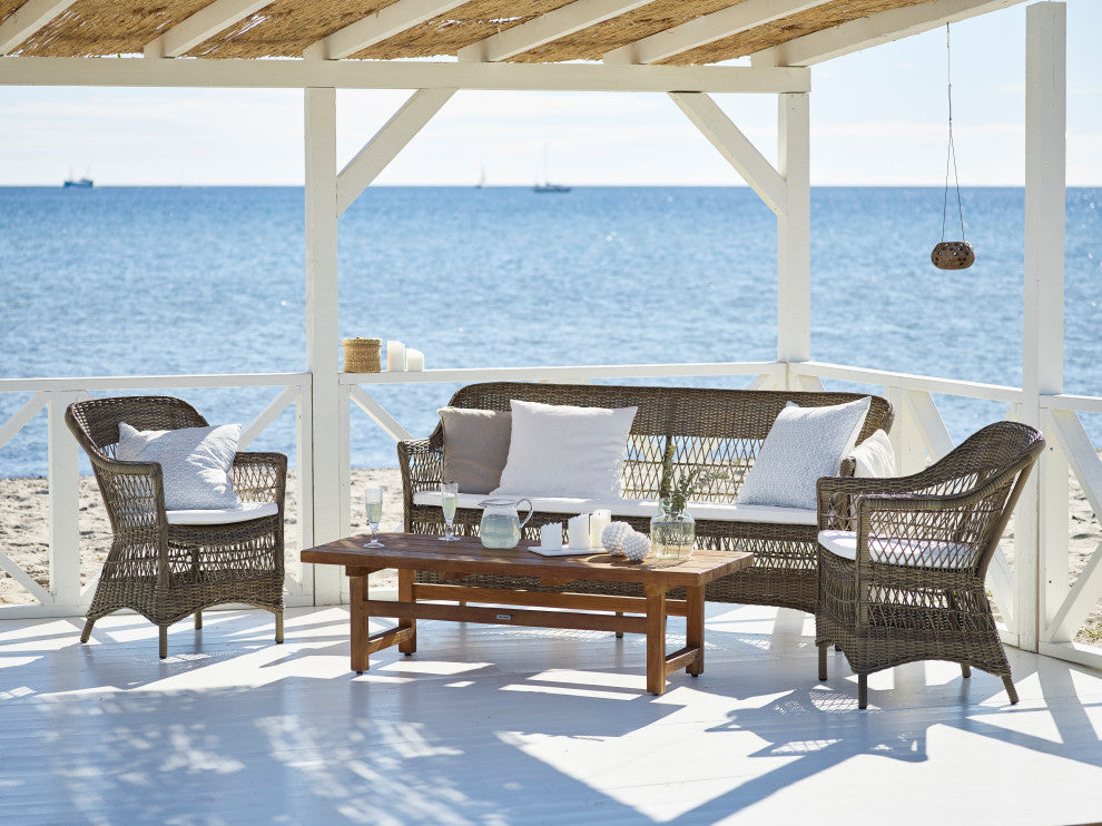 Charlot Outdoor Dining Armchair, Antique, Polyester Snow White Cushion