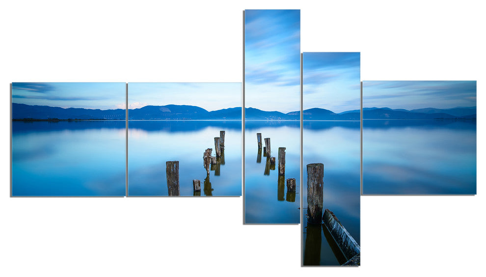 Deep into the Sea Pier, Seascape Canvas Art Print, 60"x32", 5 panels