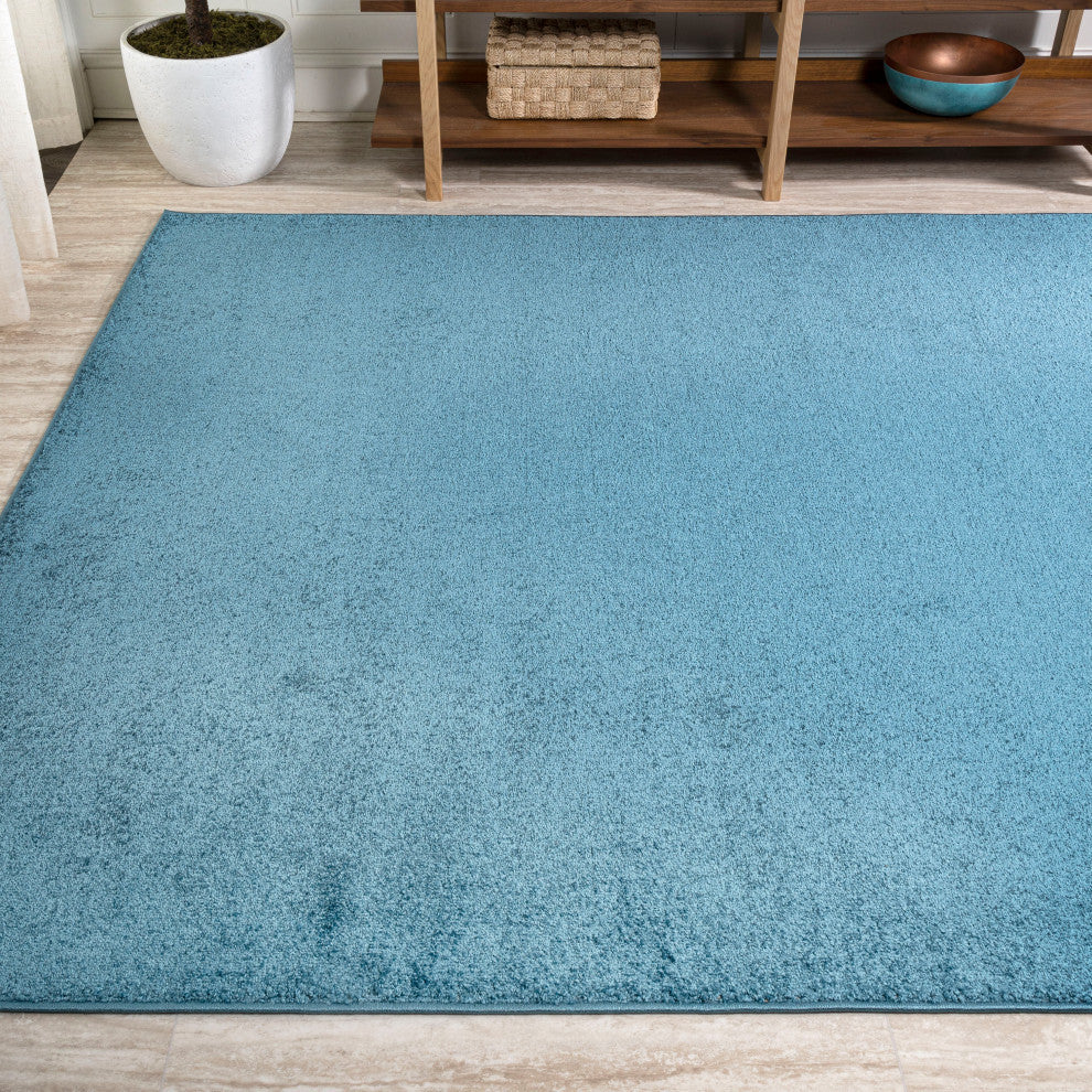 Haze Solid Low-Pile Runner Rug, Turquoise, 8 X 10