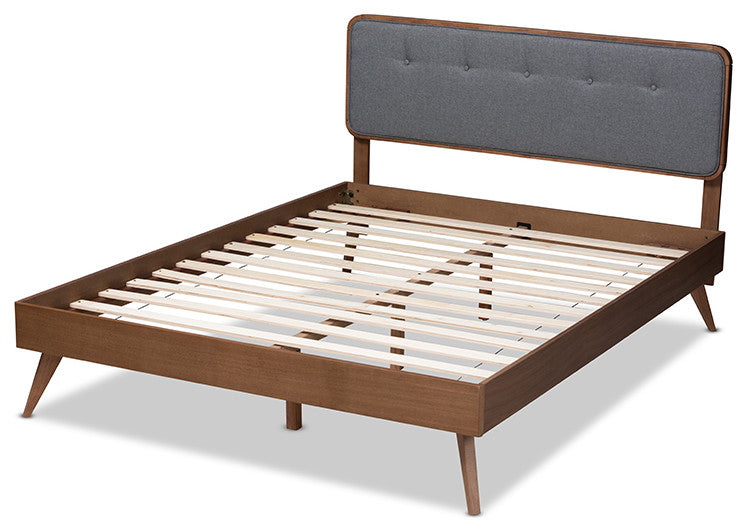 Dilara Mid-Century Modern Dark Gray Walnut Brown Wood Full Size Platform Bed