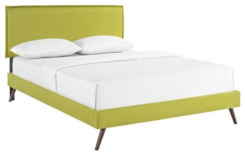 Modway Camille Queen Fabric Platform Bed With Round Splayed Legs, Wheatgrass