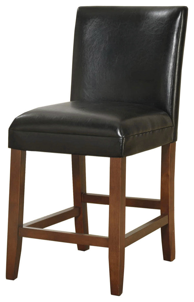 Benzara BM195060 24" Bar Stool With Faux Leather Padded Seat, Black and Brown