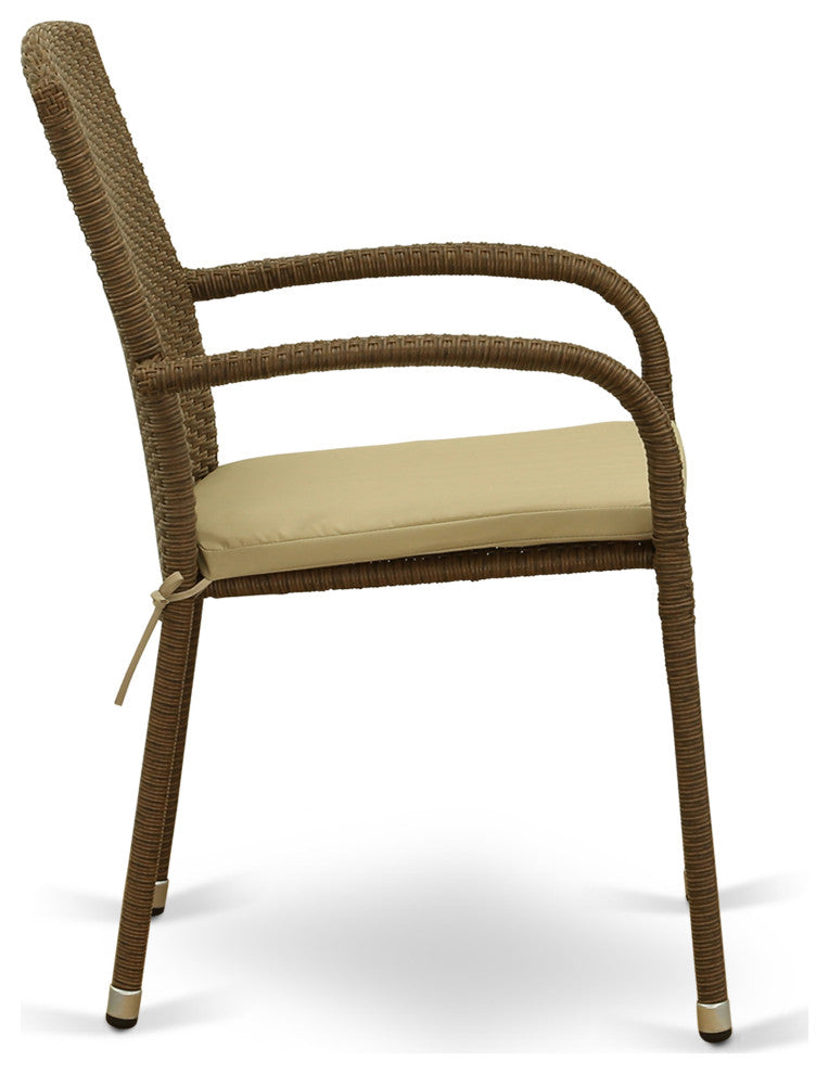 Jubi Patio Chair With Cushion, Brown Wicker, And Beige Cushion - Set Of 2