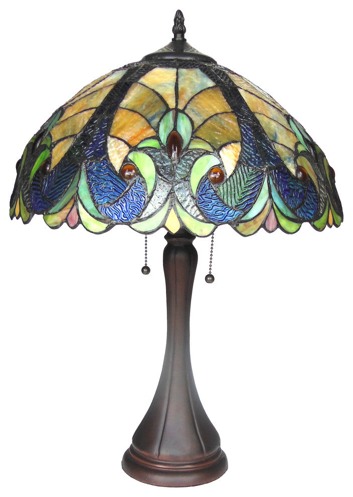 AMOR Tiffany-style 2 Light Victorian Table Lamp 16inches Shade