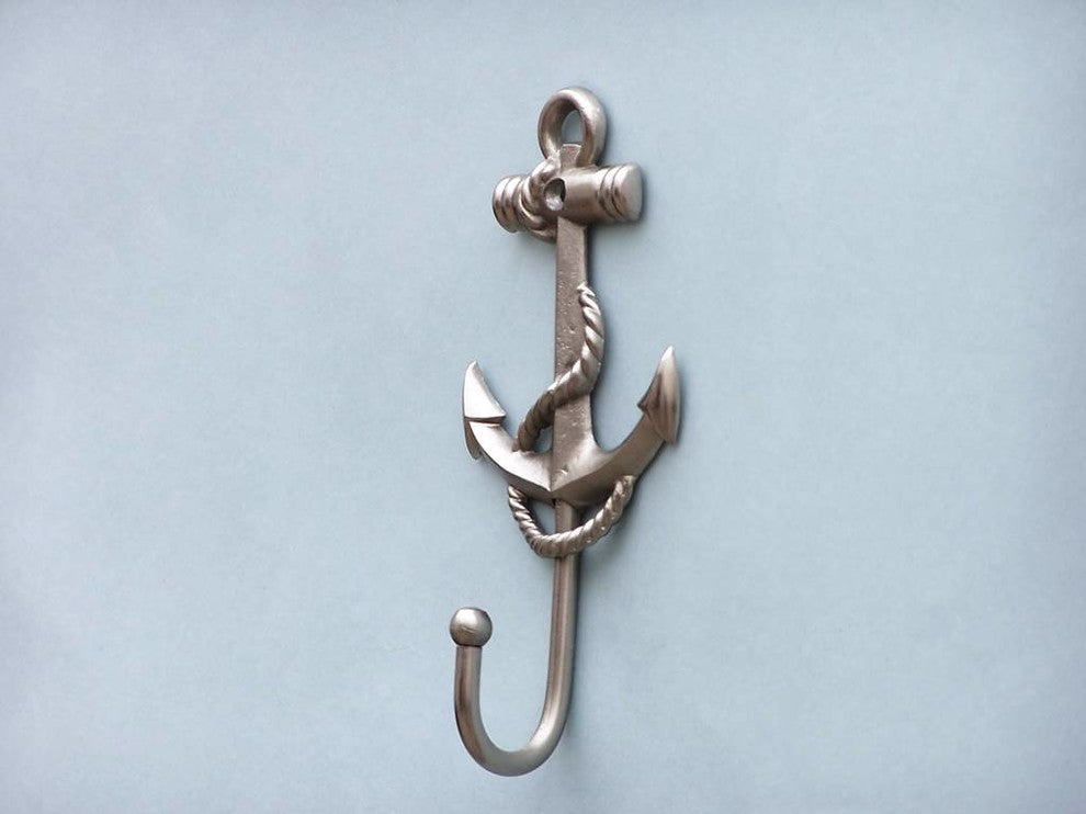 Brushed Nickel Anchor and Rope With Hook 7"