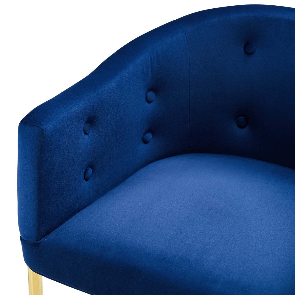 Tufted Bar Stool Chair Barstool, Set of 2, Velvet, Blue Navy, Pub Cafe Bistro
