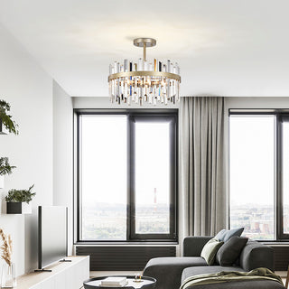 Eva Brushed Silver-ish Champagne Drum Crystal Prism Flush Mount