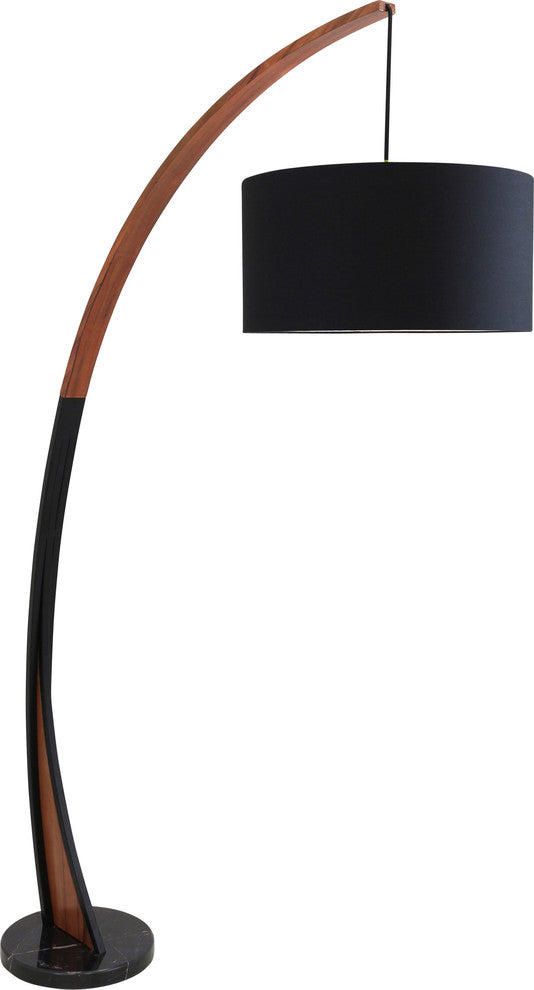 Noah Mid-Century Modern Floor Lamp With Walnut Wood Frame and Marble Base