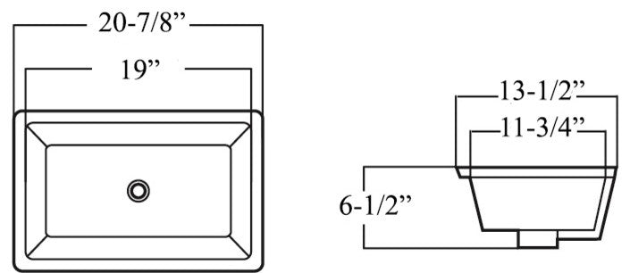 Rectrangle Undermount Large Ceramic Lavatory Vanity Bathroom Sink Pure White, 21