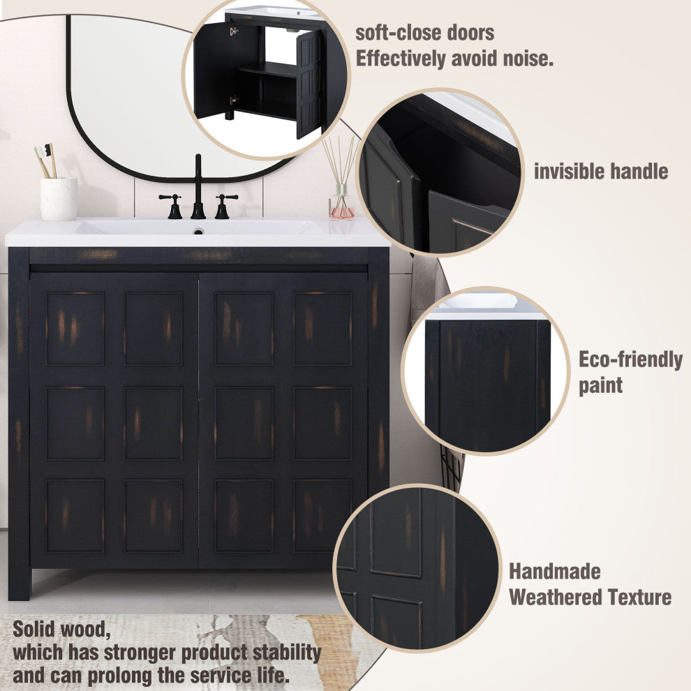 36 inch Freestanding Bath Vanity in Retro Espresso with White Resin Top