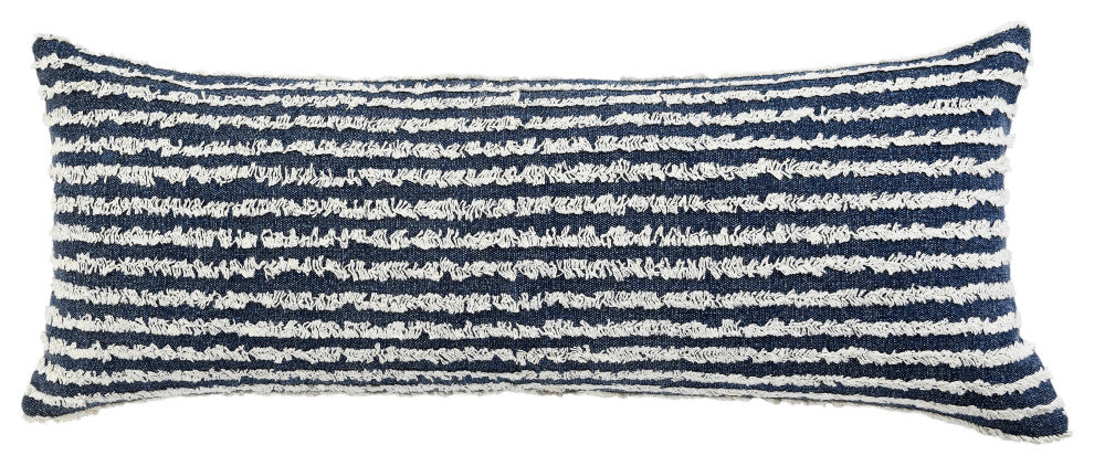 Ox Bay Hand-stitched Blue/White Stripe Organic Cotton Pillow Cover, 14"x36"
