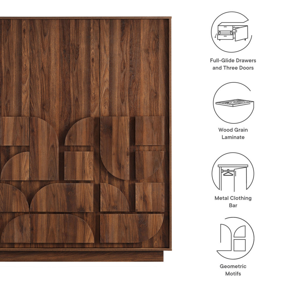 Bulwark 3-Door Wardrobe Closet, Walnut