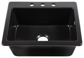 Jackson Matte Black Fireclay 25" Single Bowl Drop-In Kitchen Sink with 3 Holes