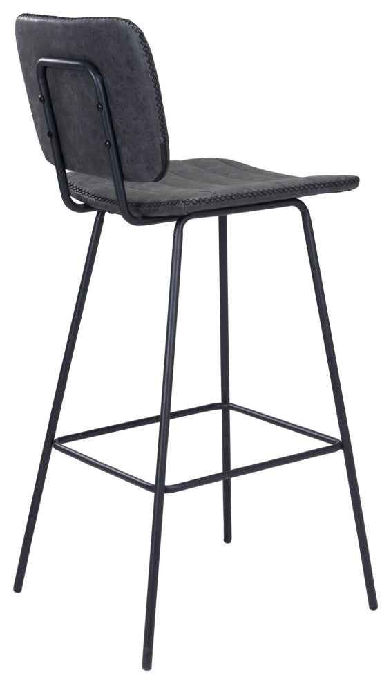 Bar Stool Chair Barstool, Set of 2, Faux Vinyl Leather, Steel, Vintage Black