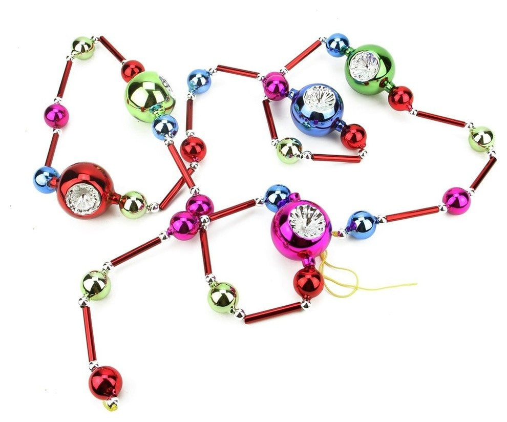 81" Multicolor Glass Bead and Retro Reflector Ornament Christmas Garland