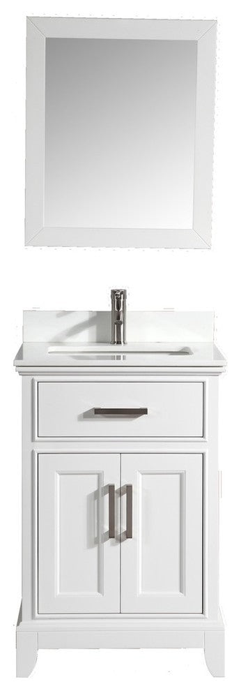 Bathroom Vanity Set With Engineered Marble Top, 24", White, Led Sensor-Switch Mirror