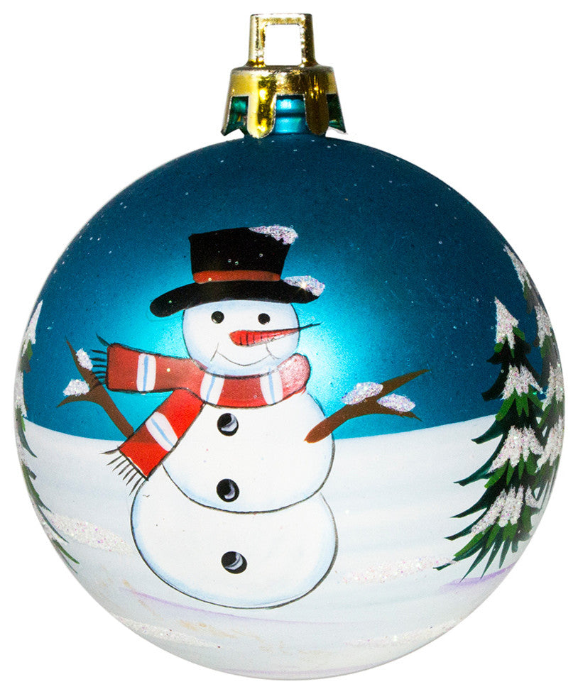 Assorted Colors Ball Ornament With Snowman Design, 12-Pack