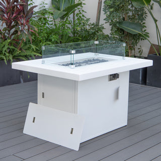 LeisureMod Chelsea Patio Aluminum Propane 44" Fire Pit Table, White