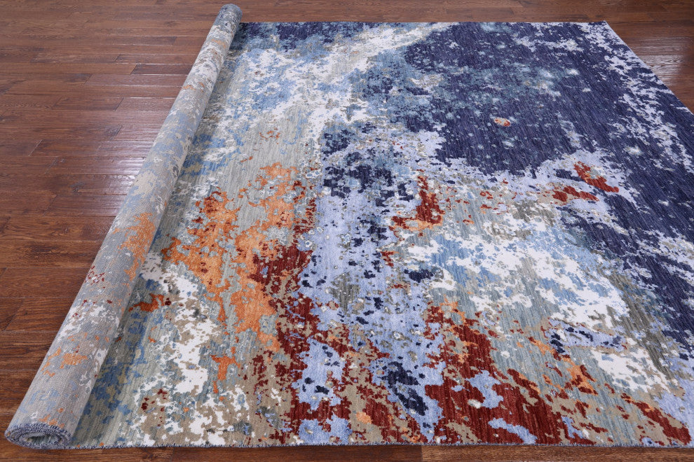 9' 0" X 12' 2" Wool and Silk Hand Knotted Modern Rug Q7195