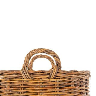 Lacak Round Rattan Decorative Storage Basket With Handles, Small