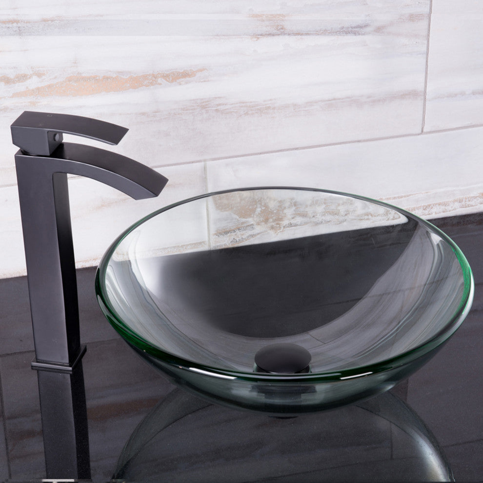VIGO Crystalline Glass Vessel Sink and Duris Vessel Faucet, Matte Black