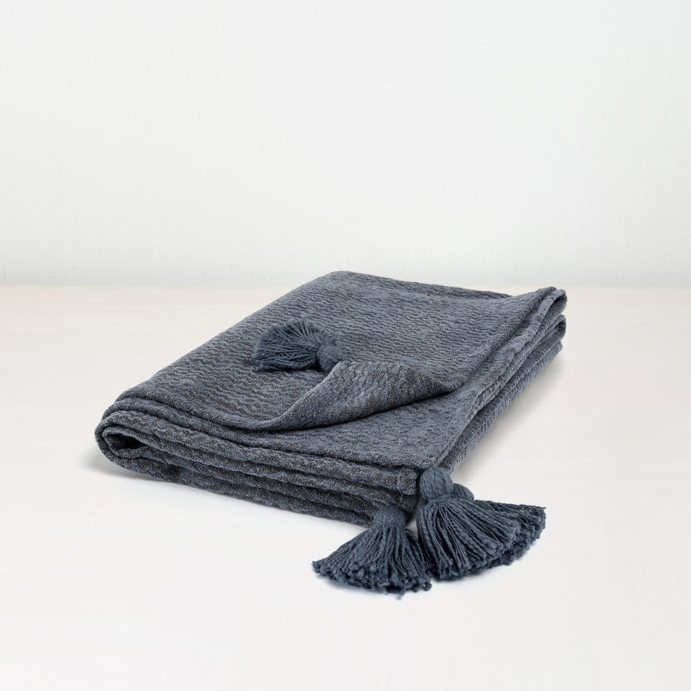 Misty 100% Cotton 50"x70" Throw Blanket in Blue  by Kosas Home