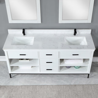 Kesia White Bathroom Vanity Set, 72", With Mirror