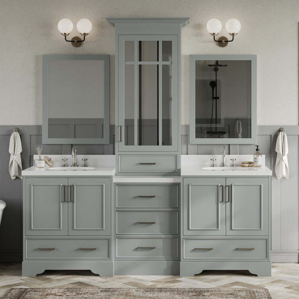 ARIEL Stafford 85" Double Sink Bathroom Vanity White Quartz Top