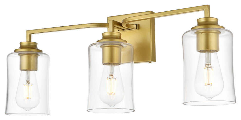 3 Light Brass And Clear Bath Sconce
