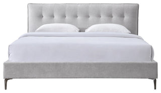 Safavieh Couture Rexsie Tufted Headboard Bed, Light Grey/Black, Queen