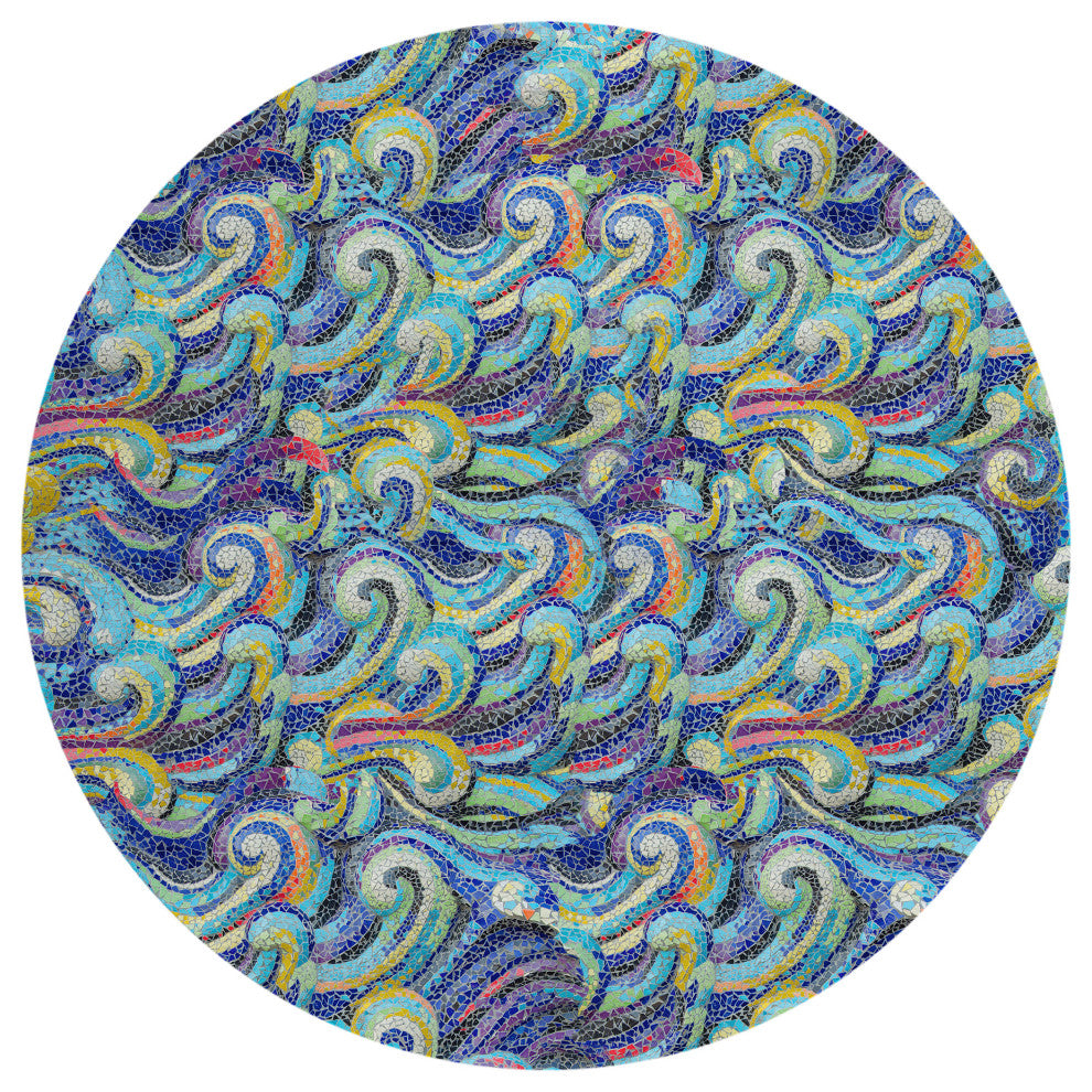 Indoor/Outdoor Seabreeze SZ14 Indigo Machine Washable 8' x 8' Round Rug