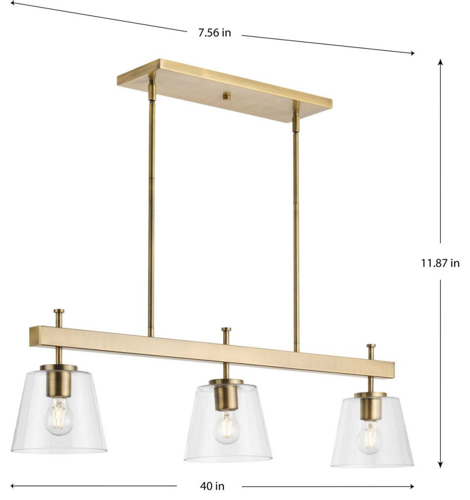Saffert Collection 3-Light Vintage Brass Linear Island Chandelier Light