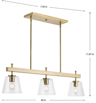 Saffert Collection 3-Light Vintage Brass Linear Island Chandelier Light