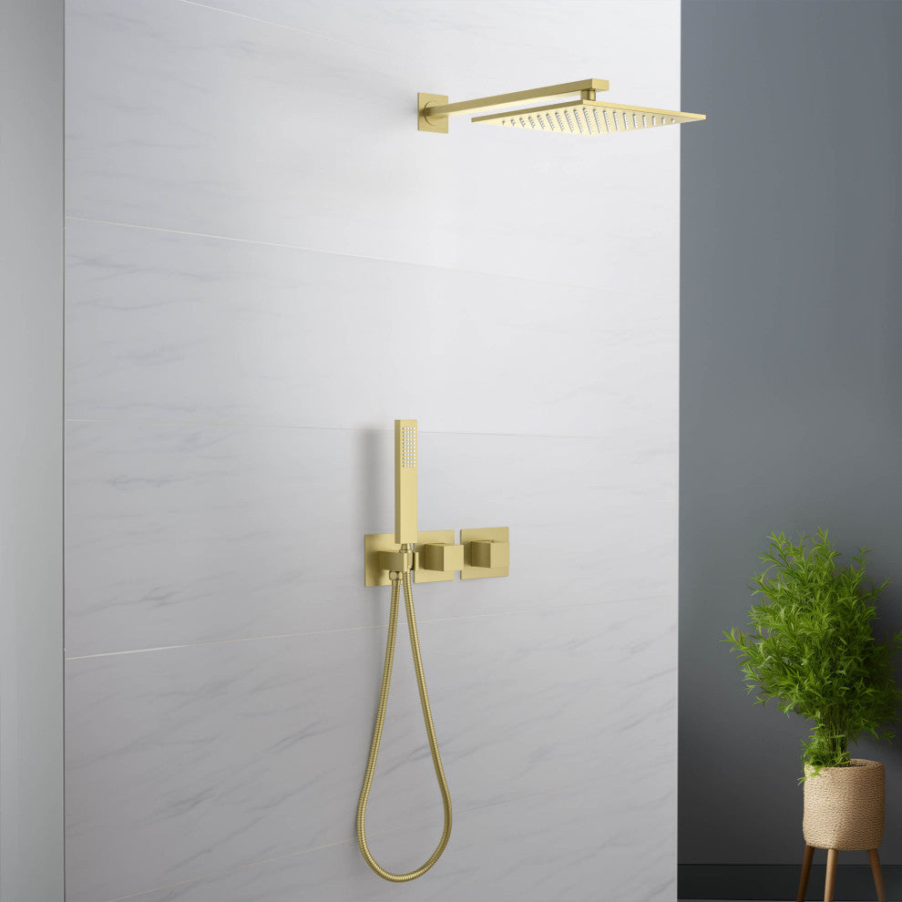 Cube 2 Function Thermostatic Shower System, Rough, Valve, Brushed Gold
