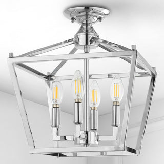 Plains Mini Lantern 12" 4-Light Iron Farmhouse LED Flush Mount, Chrome