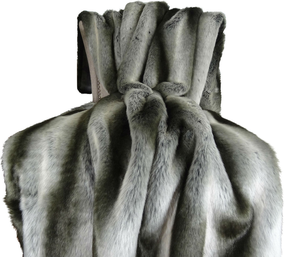 Plutus Gray Chinchilla Faux Fur Handmade Throw, 60"x90"