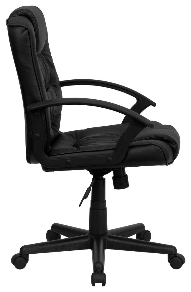 Mid-Back Black Leather Swivel Task Chair