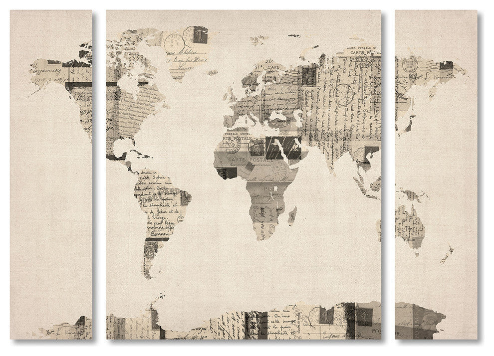 Michael Tompsett ''Postcard World Map'' Multi Panel Art Set, 32"x24"