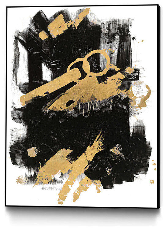 "Gold Black Abstract Panel I" Art Block Framed Canvas, 16"x20"