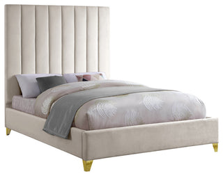 Via Velvet Upholstered Bed, Cream, Queen