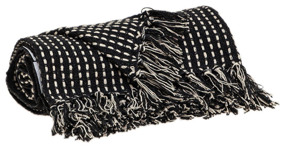 Black and White Handloom Woven Throw Blanket
