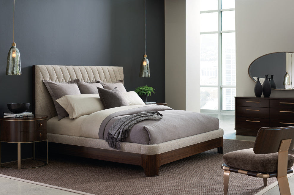 Modern Streamline Diamond Quilited Upholstered Bed, Queen