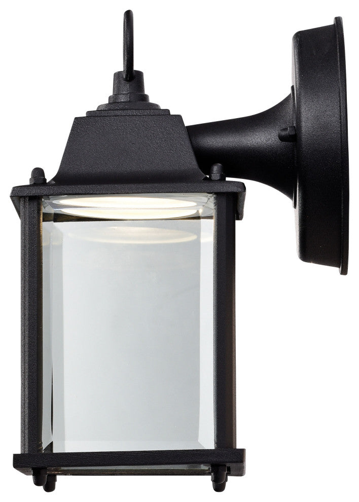 8W 3K LED Cube Lantern, Black Finish, Clear Beveled Glass
