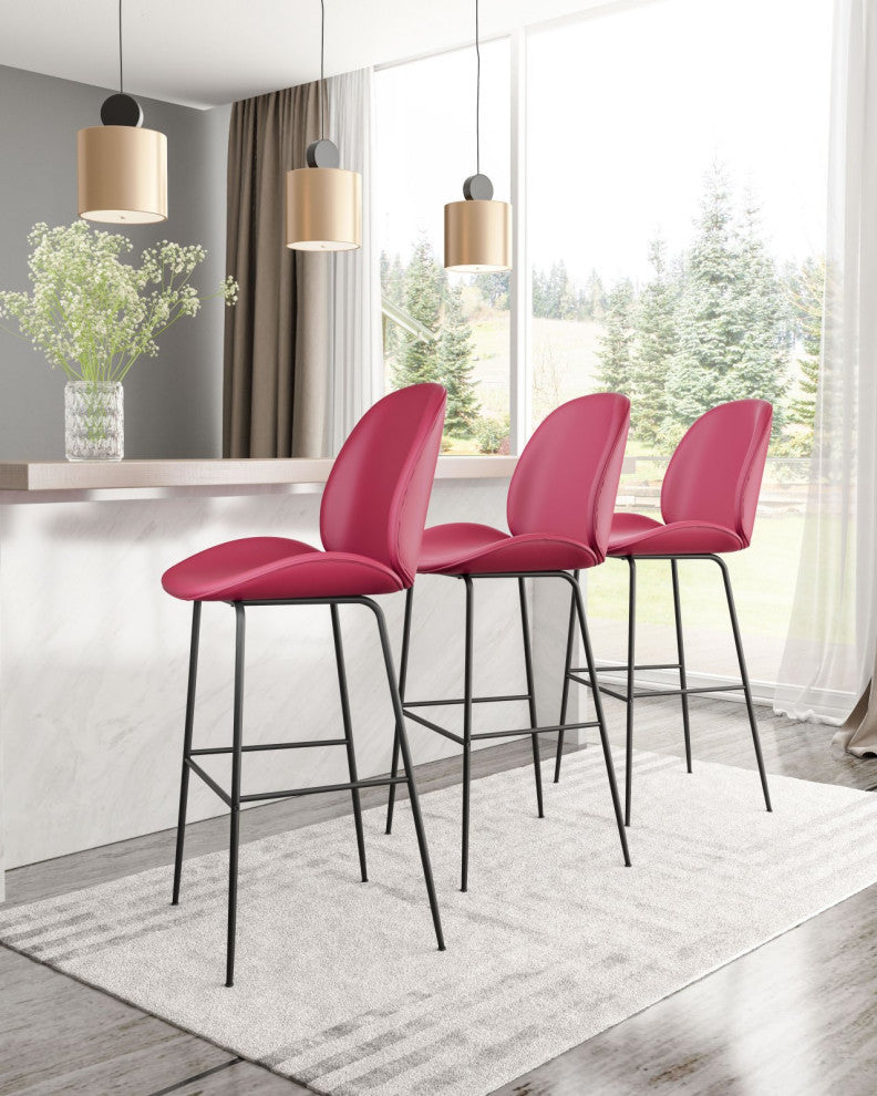 Bar Stool Chair Barstool, Steel Metal, Fabric, Red, Black, Kitchen Cafe Bistro