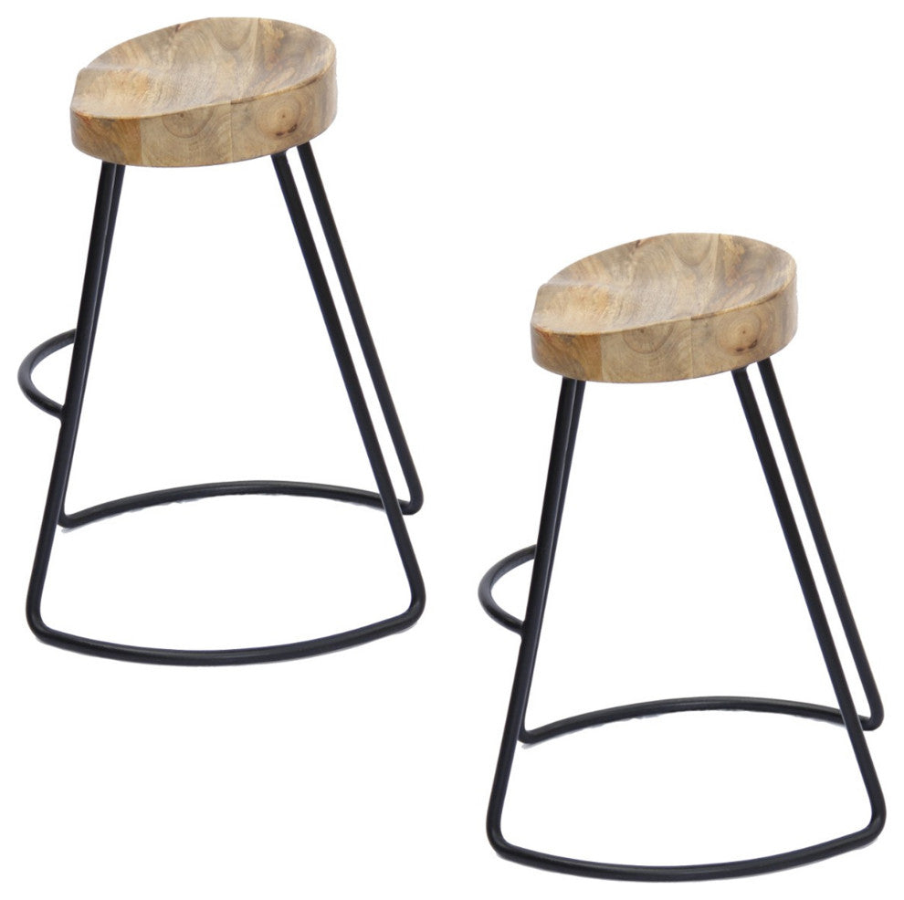 Benzara UPT-37910-2 Wood Industrial Counter Height Stool, Brown, Black