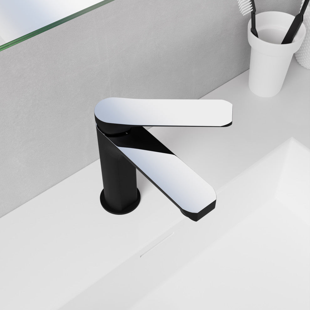 1-Handle Bathroom Faucet, Matte Black and Chrome