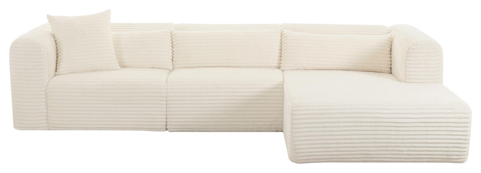 Tarra Fluffy Oversized Corduroy Modular Sectional, Cream, Raf