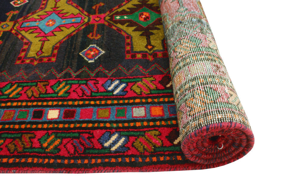 Fine Vintage Distressed Sanem Navy/Red Runner, 3'6 x 13'4