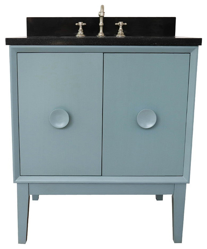 31" Single Vanity, Aqua Blue Finish With Black Galaxy Top