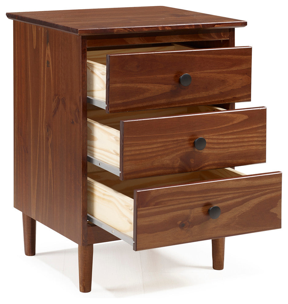 Classic Midcentury Modern 3-Drawer Solid Wood Nightstand, Walnut